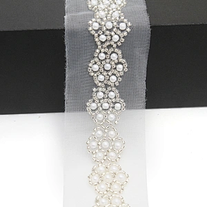 Wholesale Embroidery beaded lace trim 4.7 cm Mesh fabric lace trims beautiful White Accessories for dress 3D wedding Designer