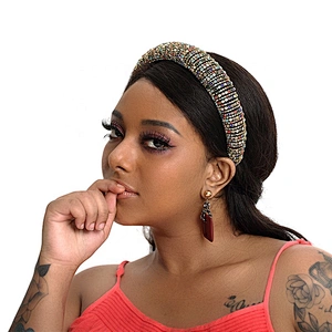 Manufacturers direct colorful  with blue headband bride with hand sewing Acrylic rhinestone with the latest style bling