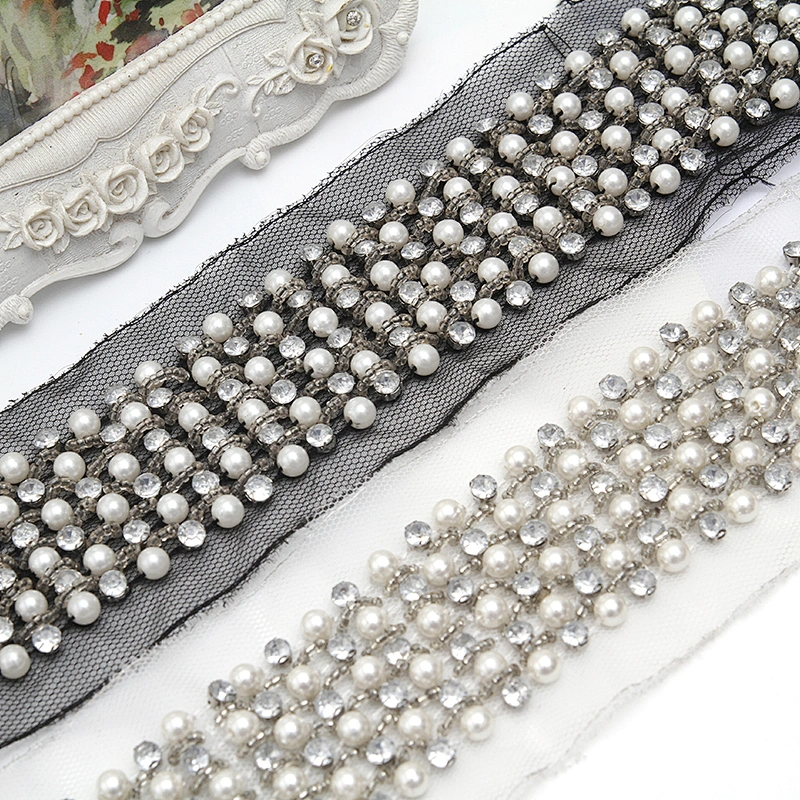 kavatar  wholesale new Handmade Bead lace Embroidered Tulle Trim wedding with Accessories Beads Crystals & Rhinestones