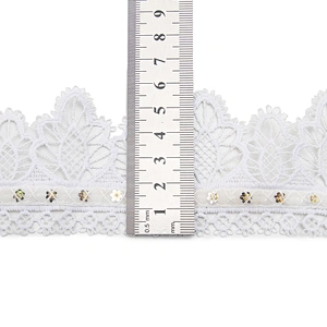 Wholesale sequins Lace Trim Water soluble lace white bridal lace trim Embroidery Sequin Tape For Dress cheap
