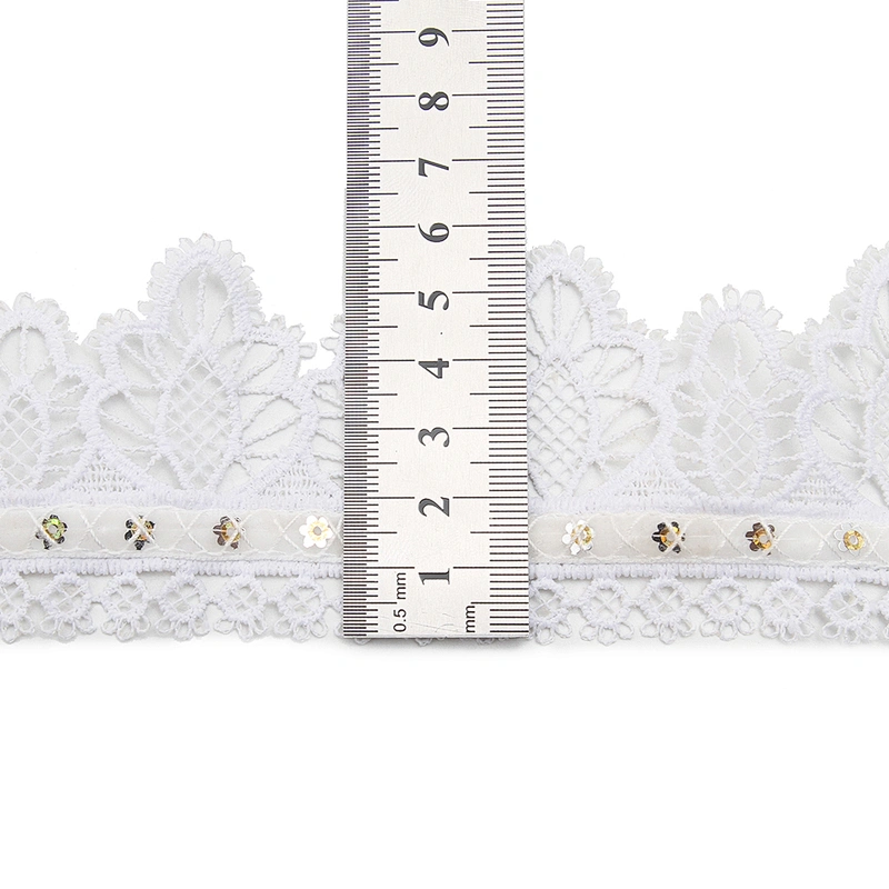 Wholesale sequins Lace Trim Water soluble lace white bridal lace trim Embroidery Sequin Tape For Dress cheap