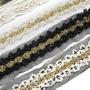kavatar  wholesale new Handmade Bead lace Embroidered Tulle Trim wedding with Accessories Beads Rhinestones