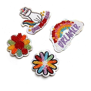 Christmas Cherry Flower Decorative Sew on Rhinestone Beaded Patches Wholesale patches for clothing