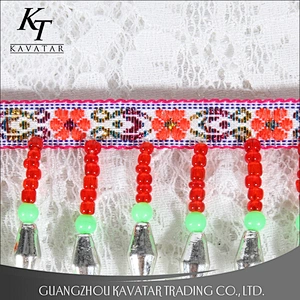 Beautiful ethnic style colorful plastic beaded fringe trim for dress