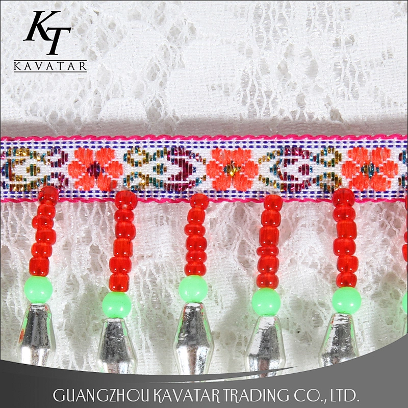Beautiful ethnic style colorful plastic beaded fringe trim for dress
