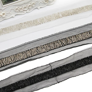 kavatar  wholesale new Handmade Bead lace Embroidered Tulle Trim wedding with Accessories Beads Rhinestones