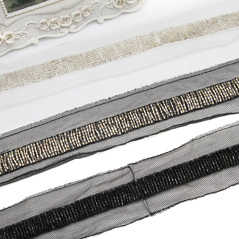 kavatar  wholesale new Handmade Bead lace Embroidered Tulle Trim wedding with Accessories Beads Rhinestones