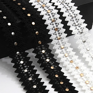 Wholesale 3cm Studs trim ribbon diy handmade costume dress sewing bead lace trim Design Rivets Trims