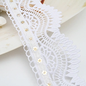 Wholesale sequins Lace Trim Water soluble lace white bridal lace trim Embroidery Sequin Tape For Dress cheap