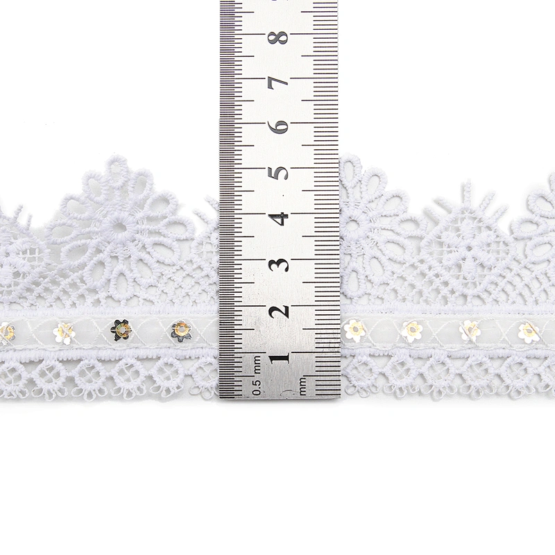 Wholesale sequins Lace Trim Water soluble lace white bridal lace trim Embroidery Sequin Tape For Dress cheap