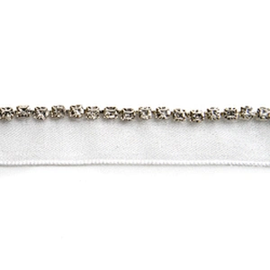 Wholesale Chain lace trim rhinestone 1.1 cm Sew-On lace trim Polyester net mesh Lace trimmings wedding for clothes  Accessories