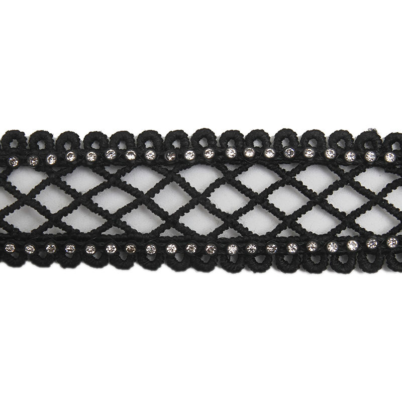 Wholesale Chain lace trim rhinestone 2.4 cm Sew-On lace trim Polyester net mesh Lace trimmings wedding for clothes  Accessories