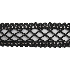 Wholesale Chain lace trim rhinestone 2.4 cm Sew-On lace trim Polyester net mesh Lace trimmings wedding for clothes  Accessories