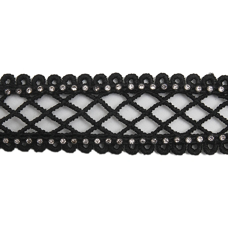 Wholesale Chain lace trim rhinestone 2.4 cm Sew-On lace trim Polyester net mesh Lace trimmings wedding for clothes  Accessories