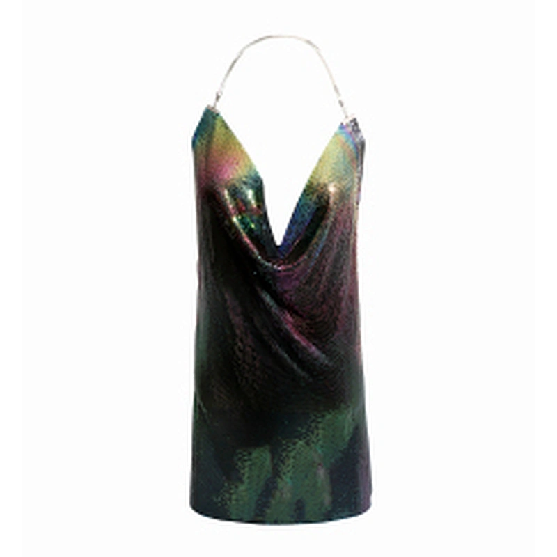 New Design Women Casual Skirt Dress sexy lady backless party dress fashion clothing Aluminum Mesh  Mini Dress allure couture