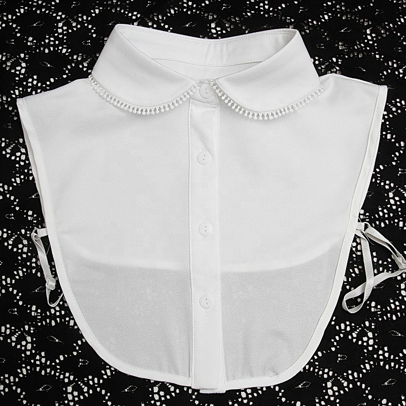 Spring/Summer Korean version of white hollow out with short sleeve vertical stripe lace collar lotus leaf shirt collar false col