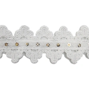 Wholesale sequins Lace Trim Water soluble lace white bridal lace trim Embroidery Sequin Tape For Dress cheap