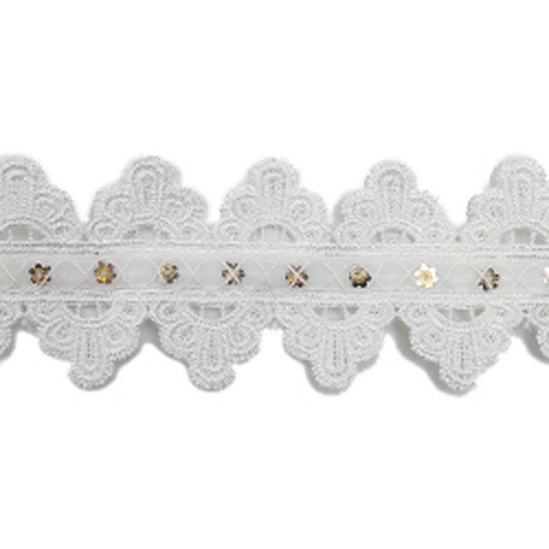 Wholesale sequins Lace Trim Water soluble lace white bridal lace trim Embroidery Sequin Tape For Dress cheap