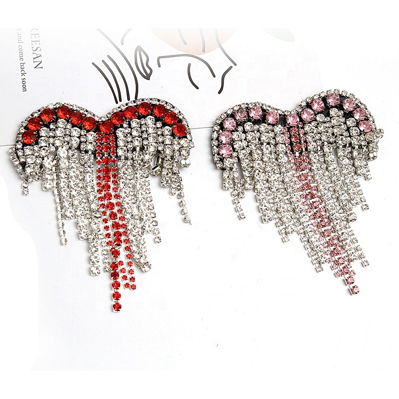 Christmas Cherry Flower Decorative Sew on Rhinestone Beaded Patches Wholesale patches for clothing
