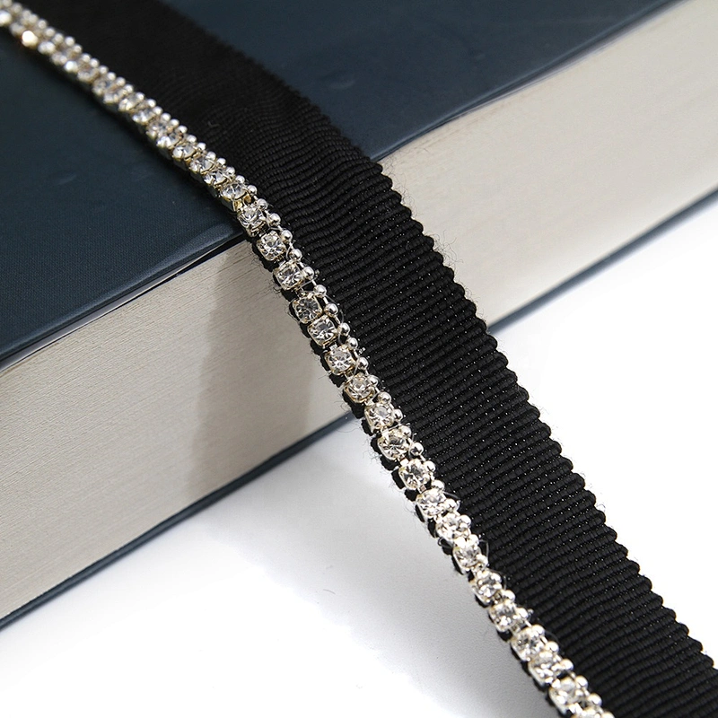 Wholesale Chain lace trim Rhinestone 1.6 cm Sew-On  stretch lace trim Woven tape beaded lace trimmings for dresses