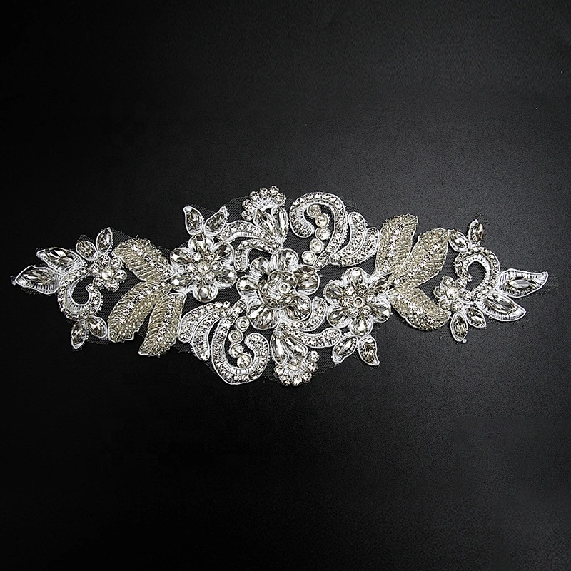 Christmas Cherry Flower Decorative Sew on Rhinestone Beaded Patches Wholesale patches for clothing