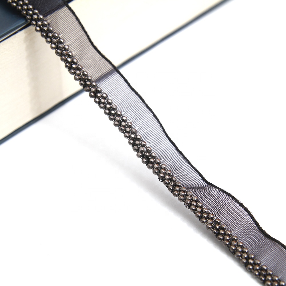Wholesale Chain lace trim beaded 1.1 cm Sew-On lace trim Polyester net mesh Lace trimmings for clothes  Accessories