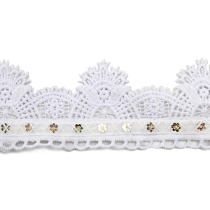 Wholesale sequins Lace Trim Water soluble lace white bridal lace trim Embroidery Sequin Tape For Dress cheap