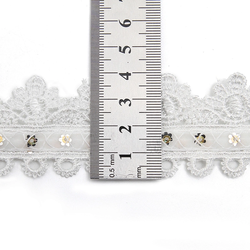 Wholesale sequins Lace Trim Water soluble lace white bridal lace trim Embroidery Sequin Tape For Dress cheap