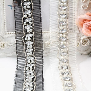kavatar  wholesale new Handmade Bead lace Embroidered Tulle Trim wedding with Accessories Beads Crystals & Rhinestones