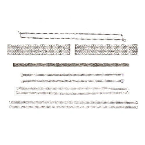 Wholesale Women Evening Party Dress Camisole  Plated Bikini Connector Rhinestone Chain Trim Bra Crystal Shoulder Strap