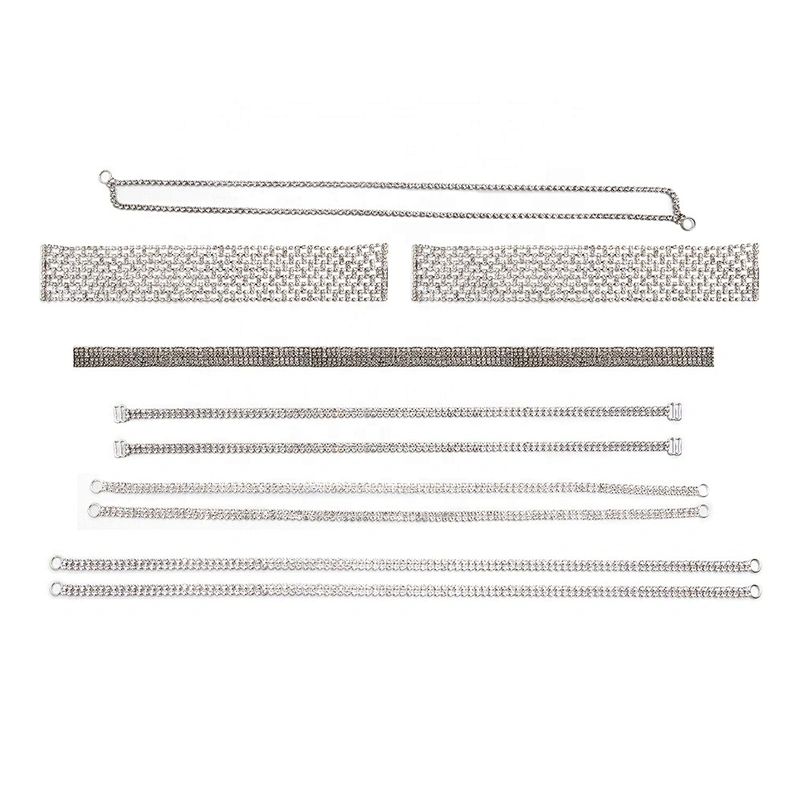 Wholesale Women Evening Party Dress Camisole  Plated Bikini Connector Rhinestone Chain Trim Bra Crystal Shoulder Strap
