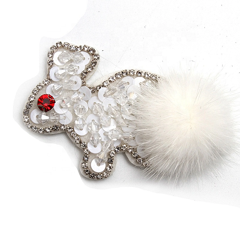 Christmas Cherry Flower Decorative Sew on Rhinestone Beaded Patches Wholesale patches for clothing