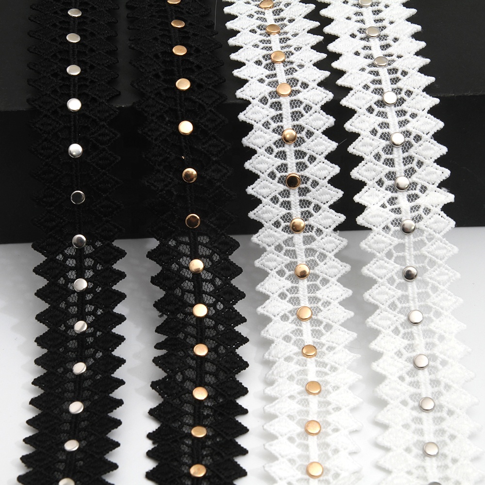 Wholesale 3cm Studs trim ribbon diy handmade costume dress sewing bead lace trim Design Rivets Trims
