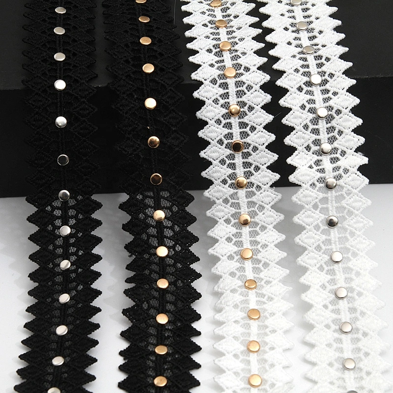 Wholesale 3cm Studs trim ribbon diy handmade costume dress sewing bead lace trim Design Rivets Trims