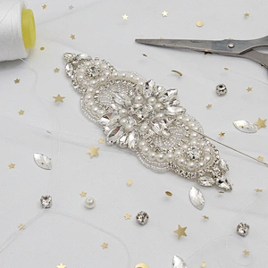 wholesale bling rhinestone trim Accessories  Sew on Hot-fix bodice applique white wedding dress Crystal belt for Bridal Dress