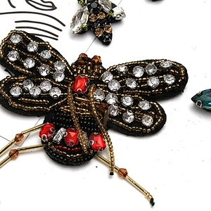 Christmas Cherry Flower Decorative Sew on Rhinestone Beaded Patches Wholesale patches for clothing