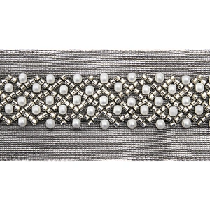 Wholesale Embroidery beaded lace trim 4.7 cm Mesh fabric lace trims beautiful Accessories for dress 3D wedding Designer