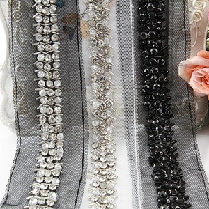kavatar  wholesale new Handmade Bead lace Embroidered Tulle Trim wedding with Accessories Beads Crystals & Rhinestones