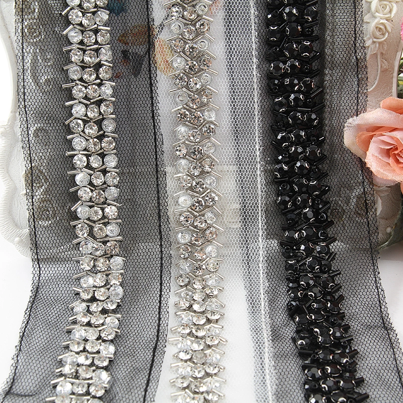kavatar  wholesale new Handmade Bead lace Embroidered Tulle Trim wedding with Accessories Beads Crystals & Rhinestones