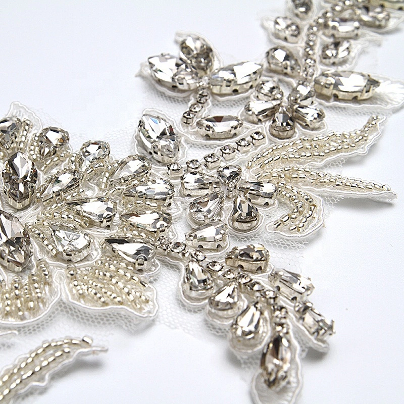 Christmas Cherry Flower Decorative Sew on Rhinestone Beaded Patches Wholesale patches for clothing