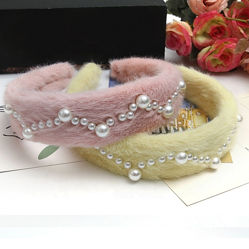 Factory sells colorful hair plush tie elastic creative fluffy fashion hair hoop birthday hairband Cute headband fur headband