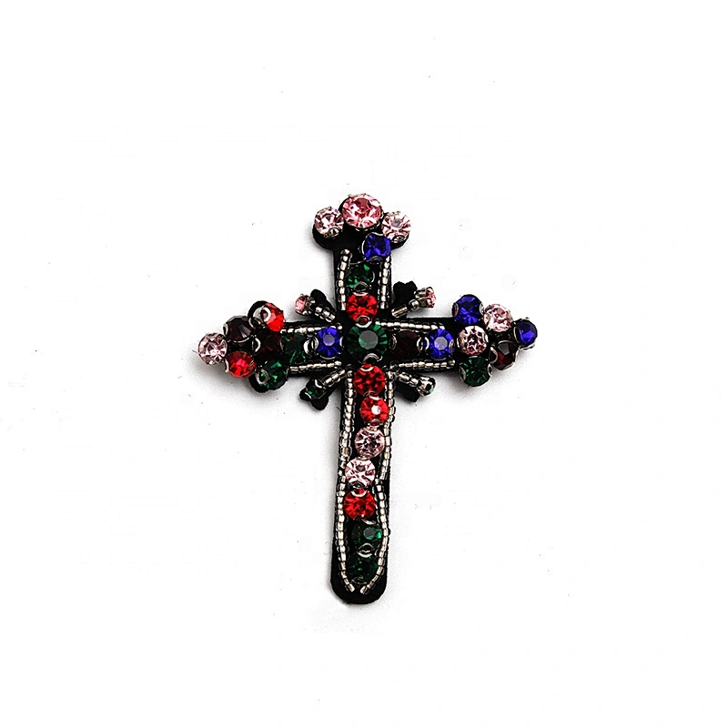 Christmas Cherry Flower Decorative Sew on Rhinestone Beaded Patches Wholesale patches for clothing