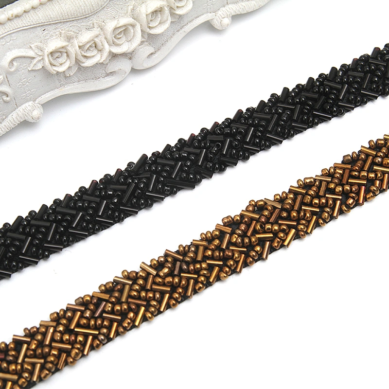kavatar  wholesale new Handmade Bead lace Embroidered Tulle Trim wedding with Accessories Beads Rhinestones