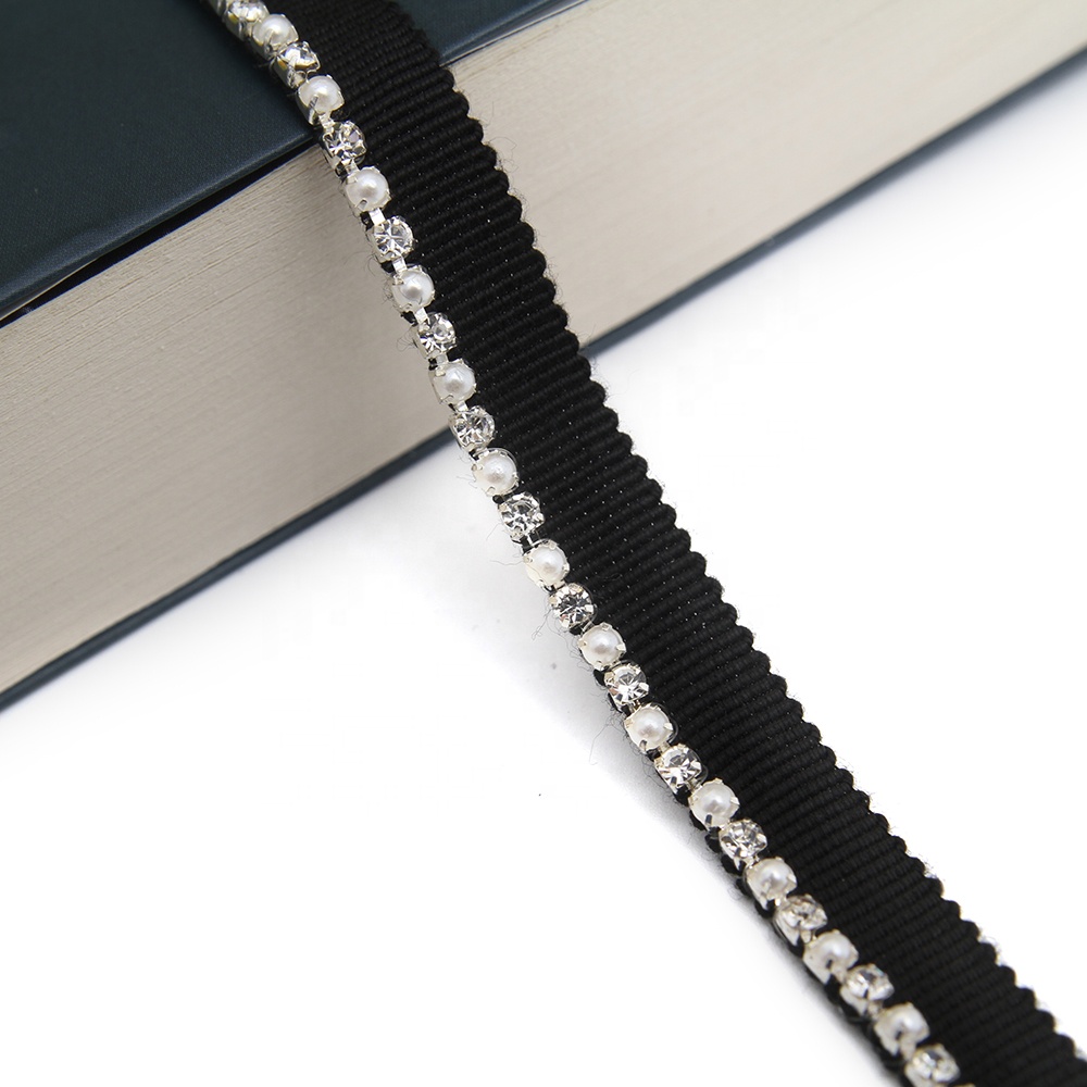 Wholesale Chain lace trim Rhinestone 1.1 cm Sew-On  elastic lace trim Woven tape pearl lace Accessories trimmings for dresses