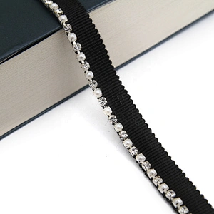 Wholesale Chain lace trim Rhinestone 1.1 cm Sew-On  elastic lace trim Woven tape pearl lace Accessories trimmings for dresses