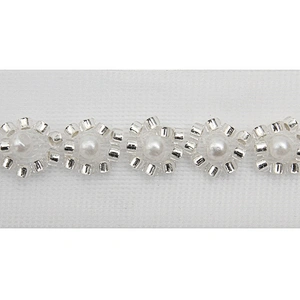 Wholesale Embroidery beaded lace trim 2.6 cm Mesh fabric lace trims beautiful White Accessories for dress 3D wedding Designer