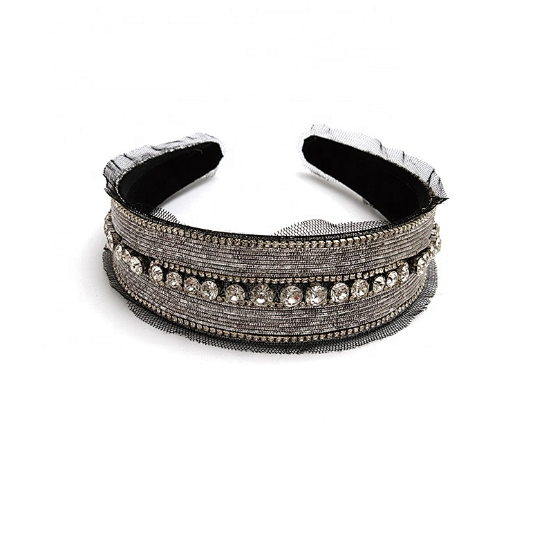 Multi Color Lux Velour Crystal And Rhinestone Cup chain Decorated women Headbands Adult headband