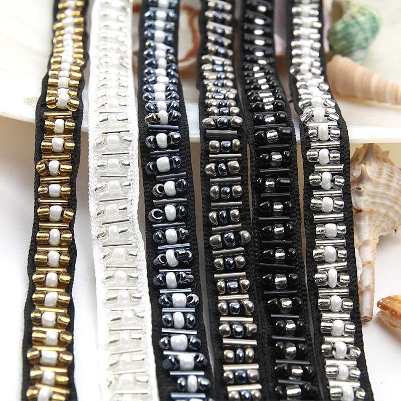 Designer material rhinestone glass beaded lace trim mix color lace embroidery beaded lace trim