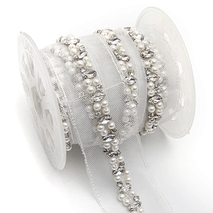 kavatar  wholesale new Handmade Bead lace Embroidered Tulle Trim wedding with Accessories Beads Crystals & Rhinestones