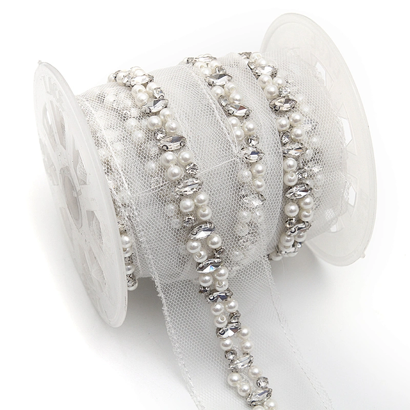 kavatar  wholesale new Handmade Bead lace Embroidered Tulle Trim wedding with Accessories Beads Crystals & Rhinestones